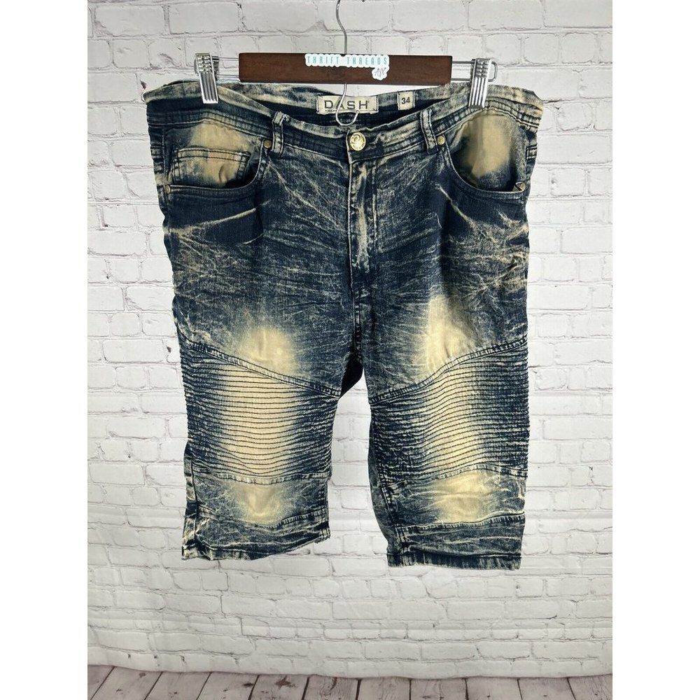 Dash American Designers Very Distressed Dark Blue Acid Wash Men’s Shorts (34x11)